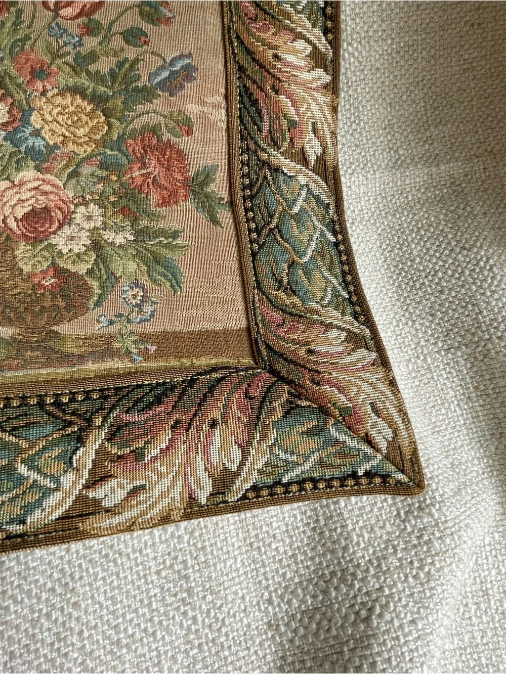 Belgium Tapestry Needlepoint 'Point de Rose' Floral Scene Wall Hanging Decor